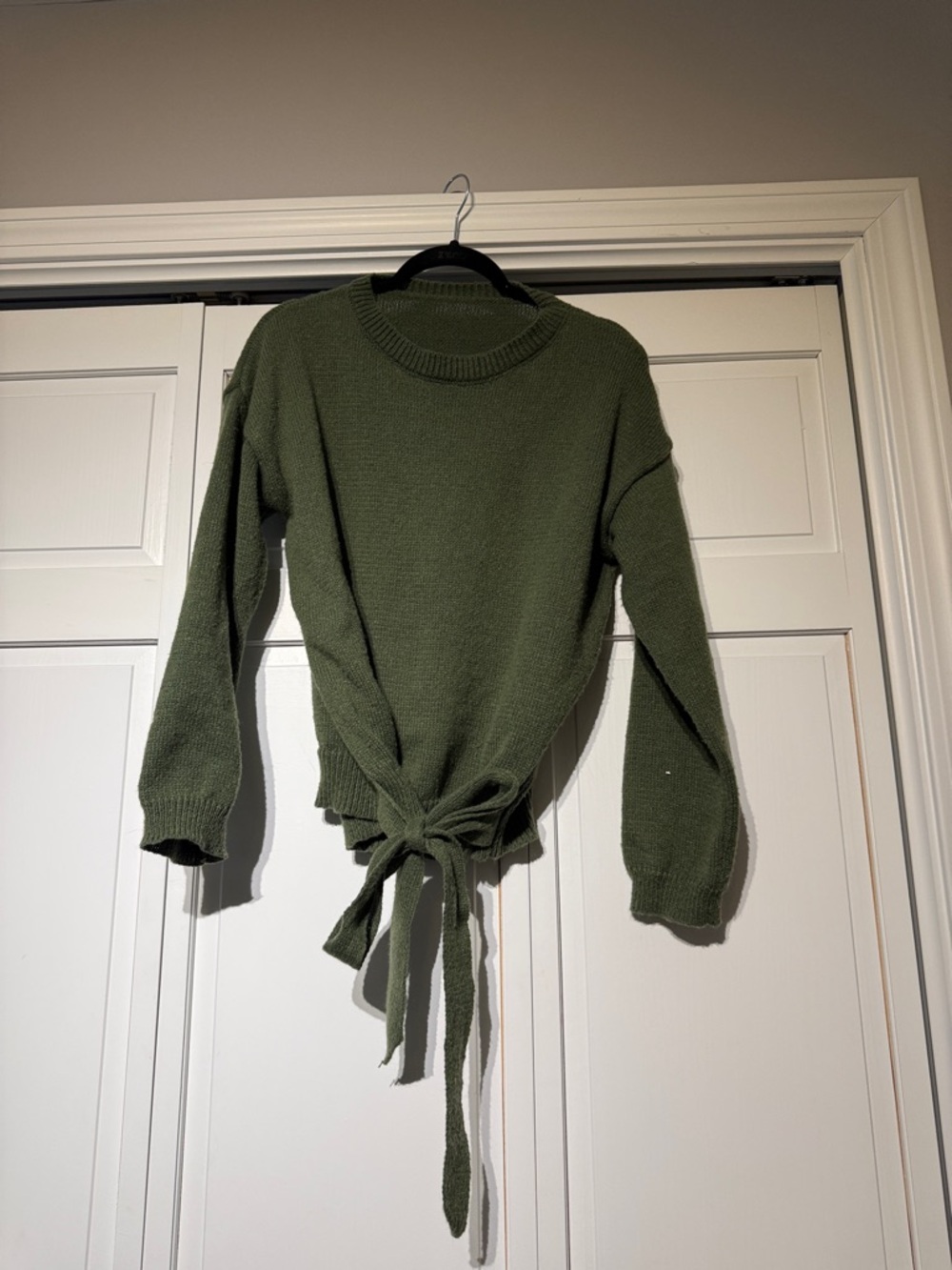 Tie-Front Olive Green Knit Sweater Top